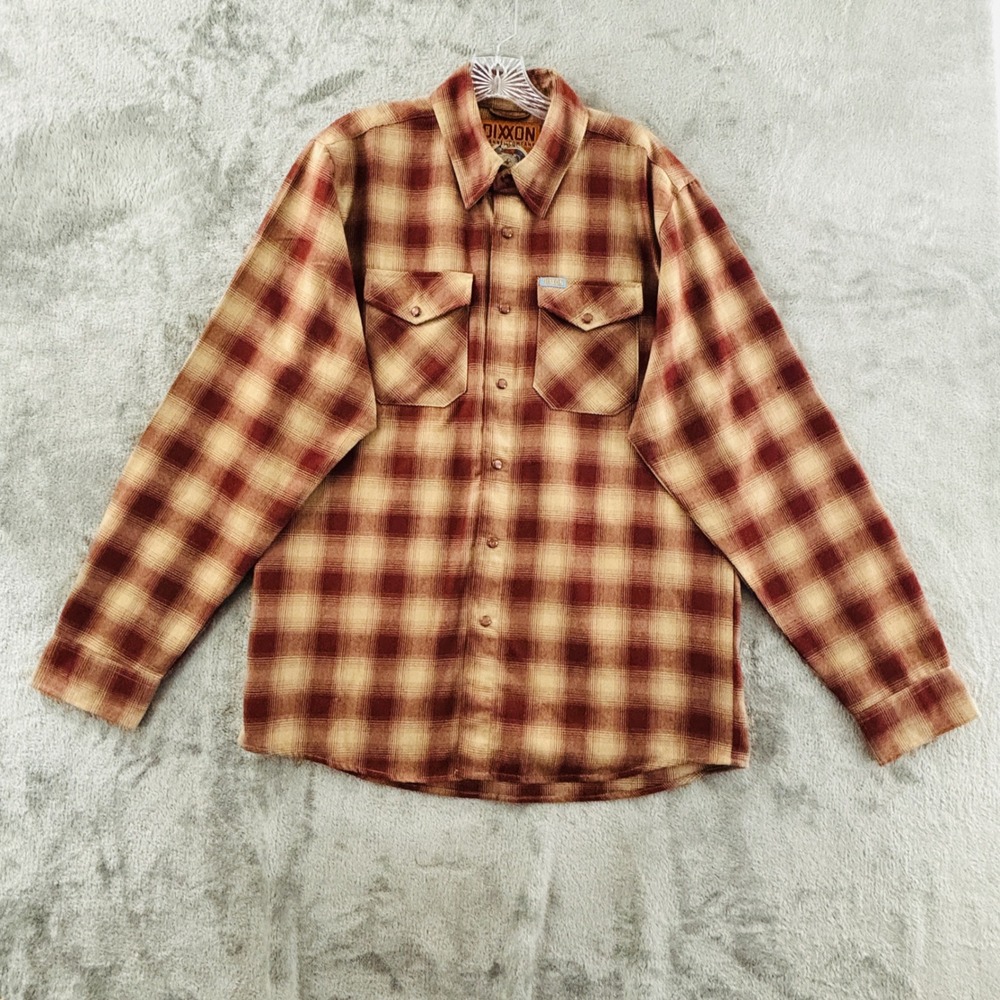 Dixxon Flannel Pueblo Snap Front Shirt Mens M Brown Tan Brick Plaid Long Sleeve‎
